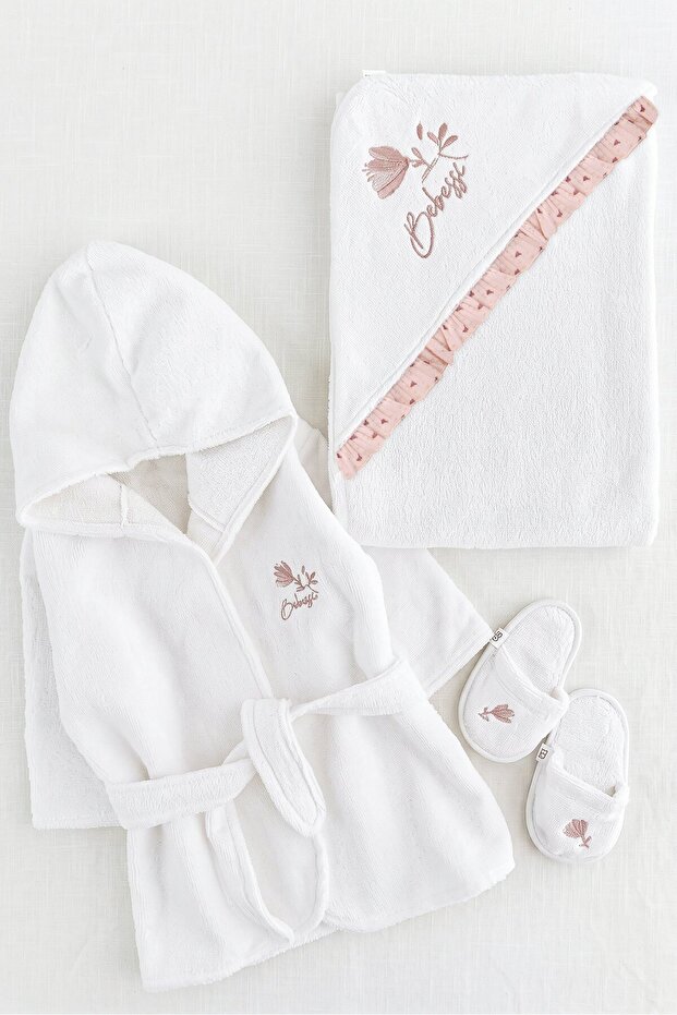 Baby Girl Bathrobe Set with Tulip Pattern