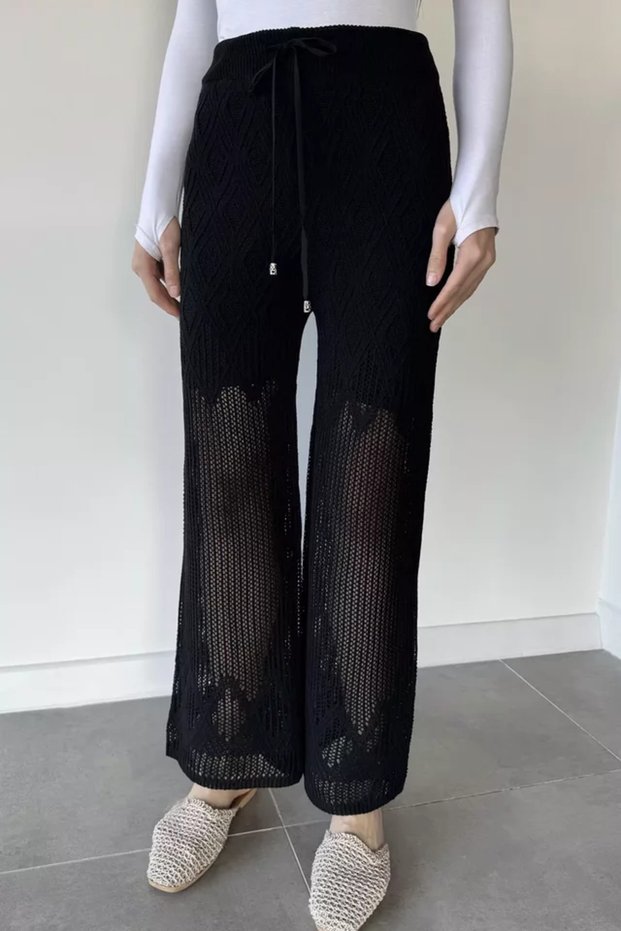Gülseli Women's Elastic Waist Openwork Knitwear Trousers