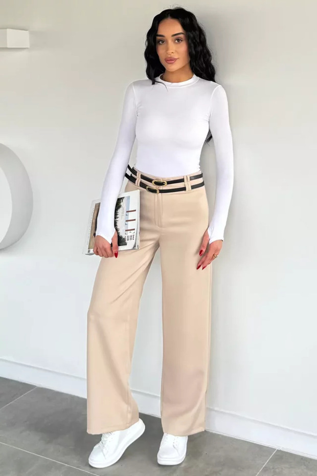 Women's Palazzo Trousers with Double Belt Accessories