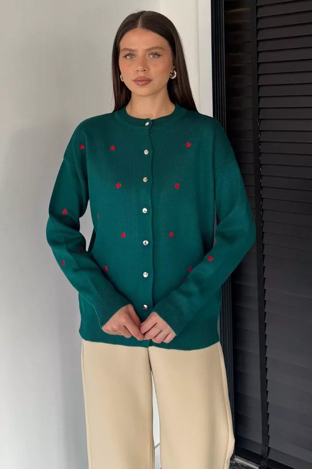 Women's Heart Embroidered Knitwear Cardigan (Available in S-M-L)