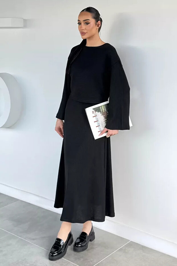 Women's Self-Patterned Blouse Skirt Two-Piece Set