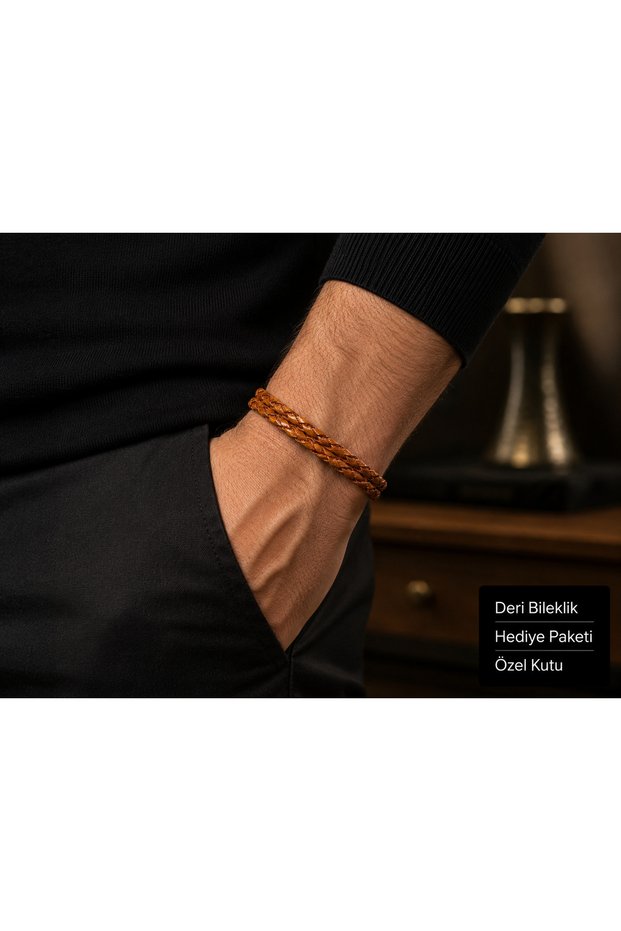Aurelio Signature Double Braided Brown Men's Leather Bracelet with Special Box