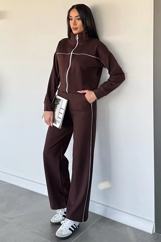Women's Ruffled Front Zippered Elastic Waist Sweatpants Set
