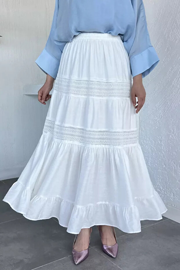 Inner Lined Elastic Waist Scalloped Hijab Skirt