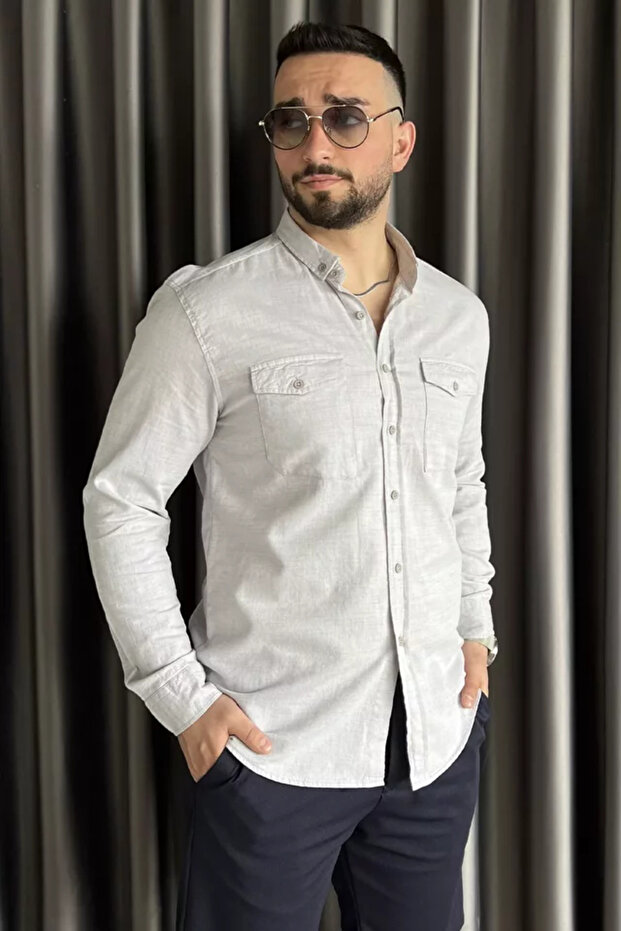 Double Pocket Men's Long Sleeve Shirt