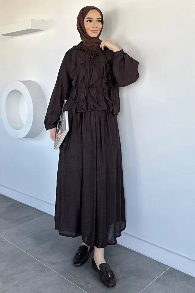 Front Ruffled Skirt and Blouse Combination Hijab Two-Piece Set