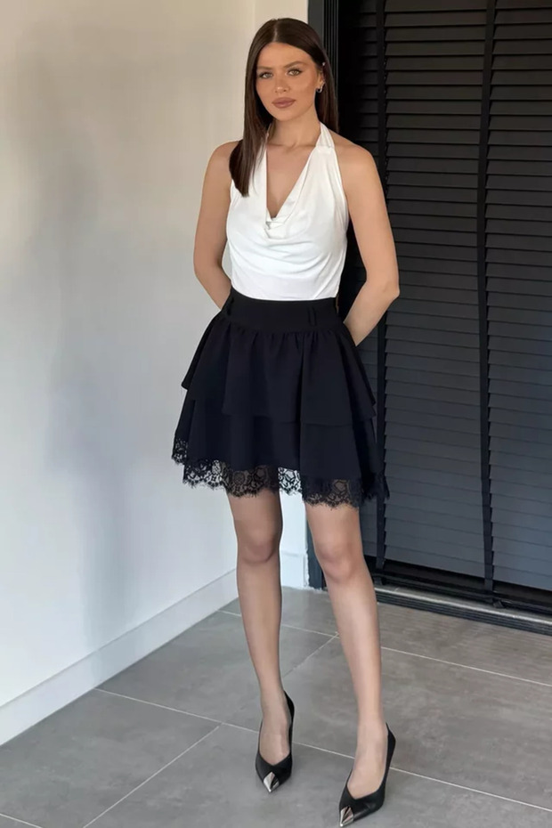 Women's Lace Detailed Flared Mini Skirt