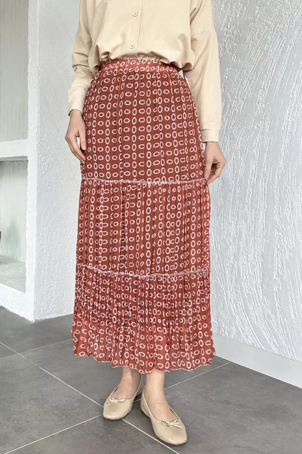 Patterned Chiffon Hijab Skirt with Elastic Waist