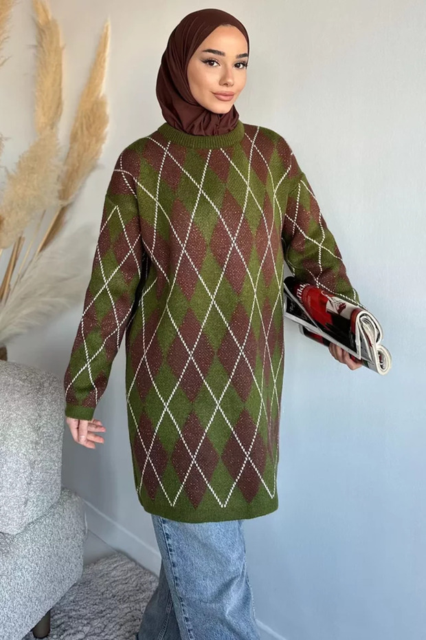 Gülseli Patterned Glittery Hijab Knitwear Tunic