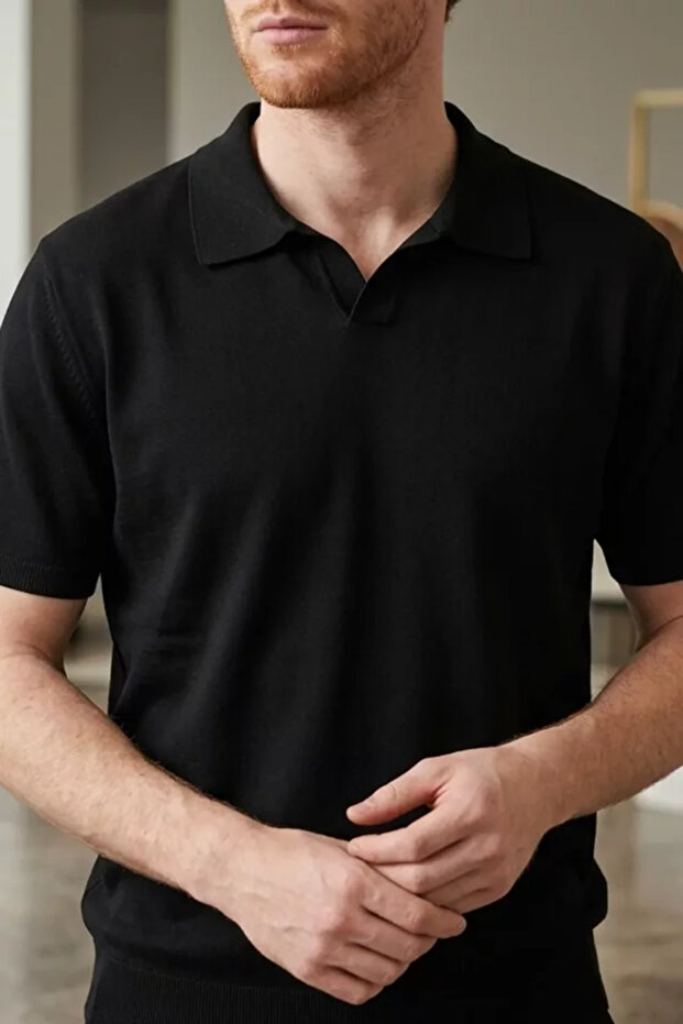 Men's Polo Neck Solid Color Knitwear T-Shirt