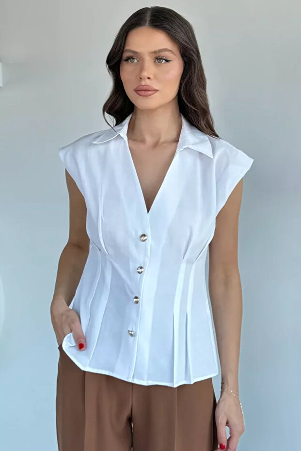 Women's Pleated Sleeveless Shirt