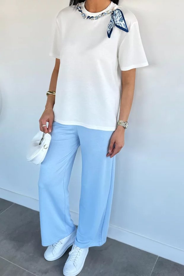 Gülseli Women's Collared Scarf T-Shirt and Pants Two-Piece Set