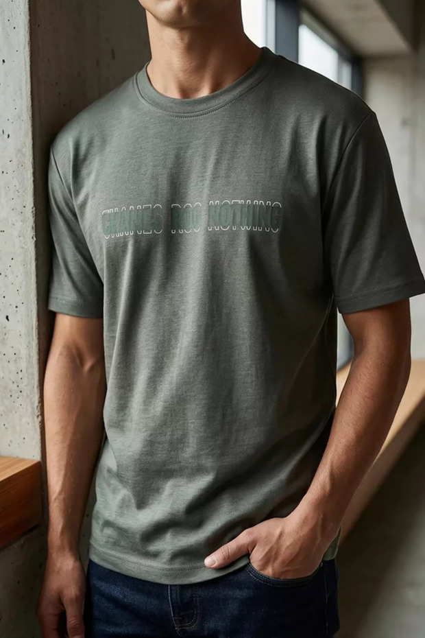 Crew Neck Embossed Printed T-Shirt