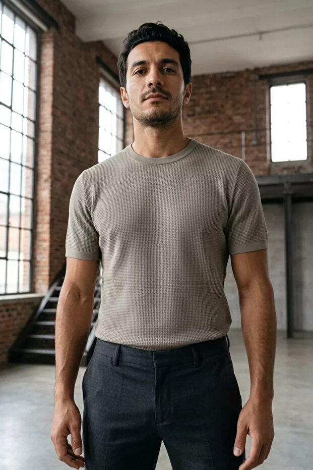 Men's Crew Neck Patterned Knitwear T-Shirt