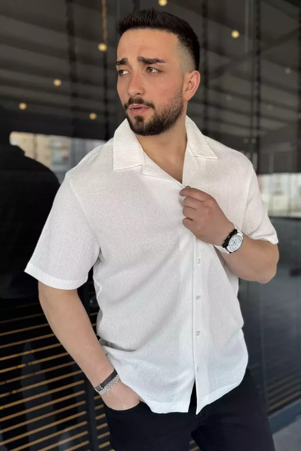 Apaş Collar Short Sleeve Men's Shirt