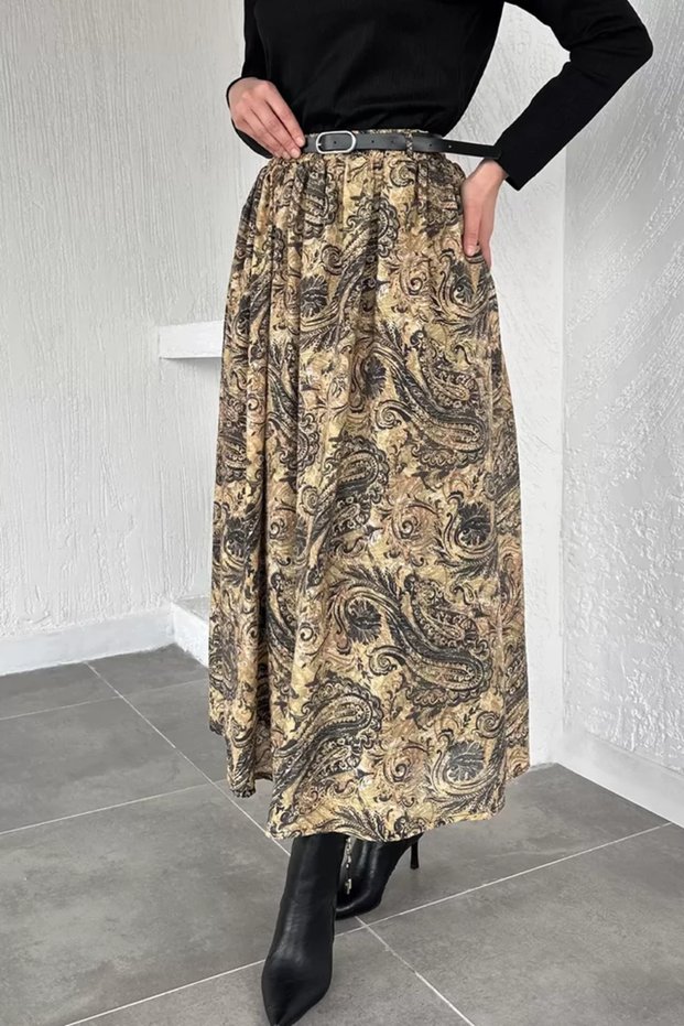 Hijab Skirt with Elastic Waist Belt Detail and Inner Lining