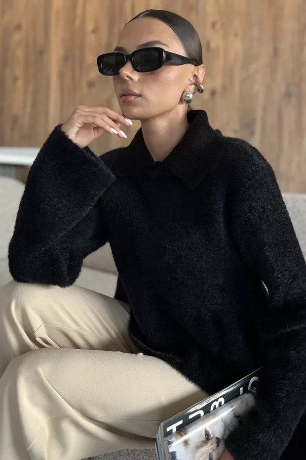 Shirt Collar Ribbed Knitwear Blouse (Available in S, M, L, XL)