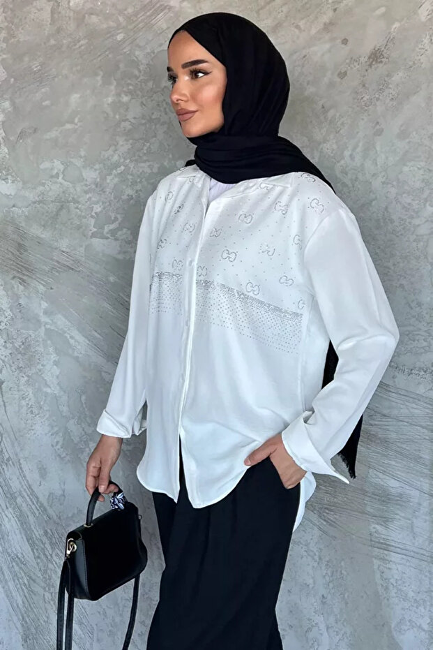 Front Stone Embellished Hijab Shirt