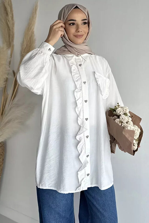 Hijab Tunic with Stone and Ruffle Detail on the Front
