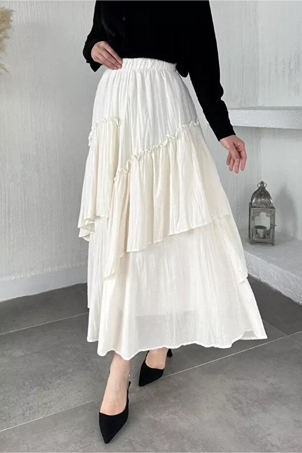 Voile Hijab Skirt with Elastic Waist and Inner Lining