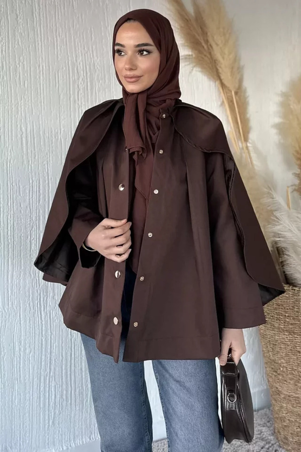 Hijab Jacket with Front Snap Closure and Cape