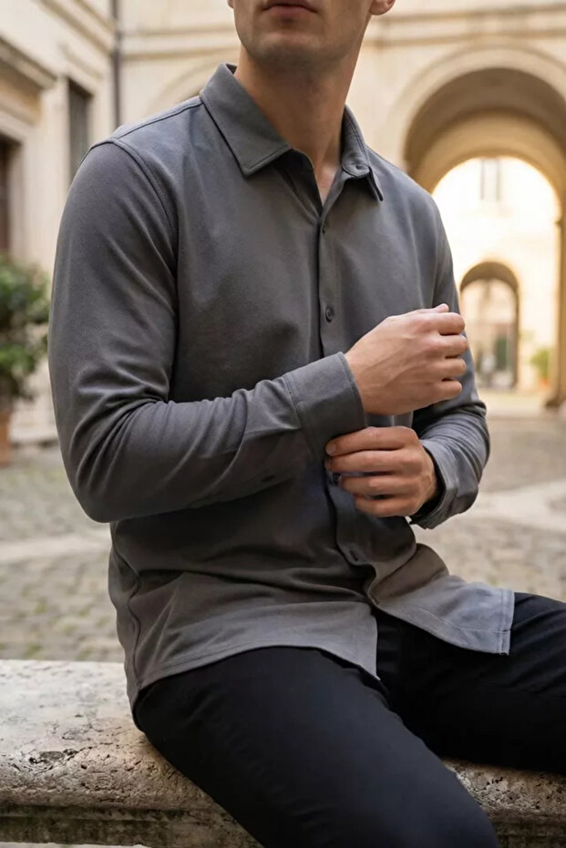 Men's Long Sleeve Pique Shirt