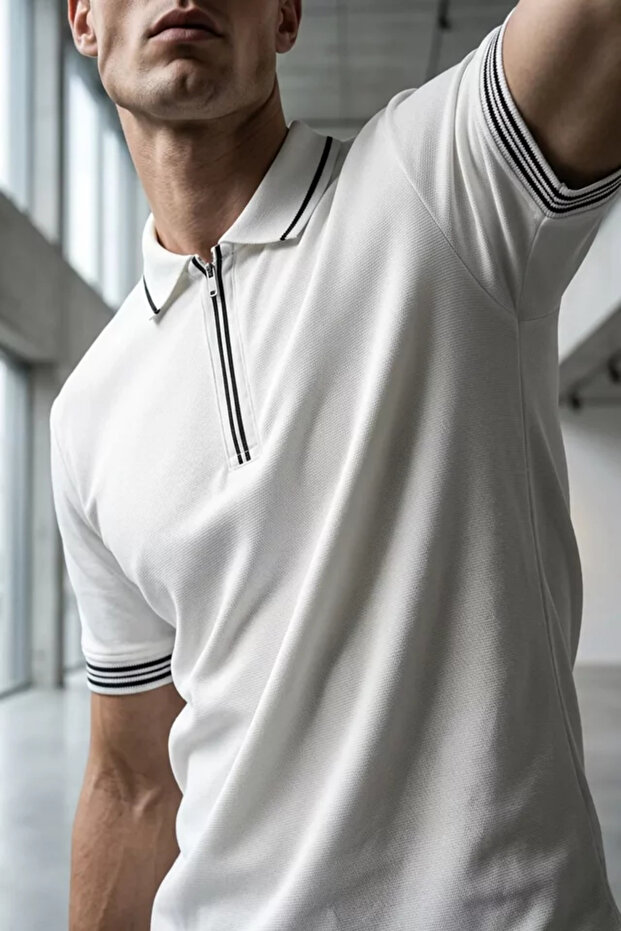 Front Zip Polo Neck T-Shirt