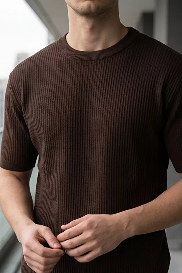 Men's Crew Neck Patterned Knitwear T-Shirt