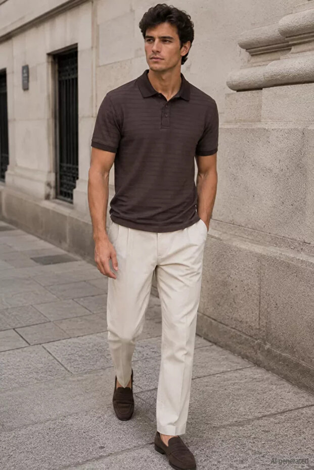 Men's Polo Collar Stripe Patterned T-Shirt