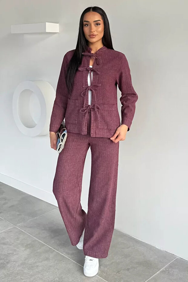 Women's Front Lace-Up Jacket and Pants Two-Piece Set