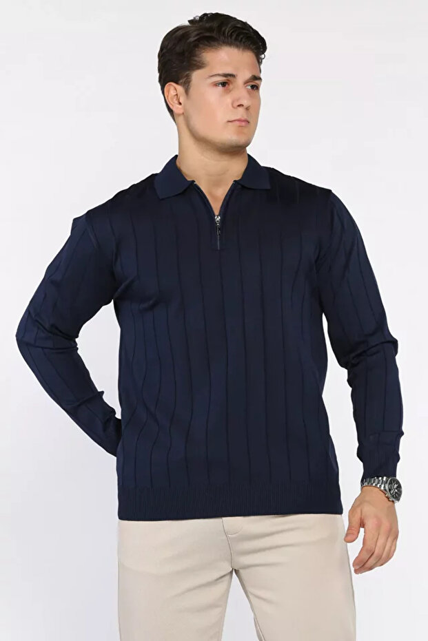 Polo Neck Half Zip Men's Knitwear Sweater