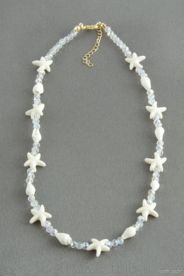 Spt-Gld Starfish Crystal Natural Stone (140652) Necklace Cream