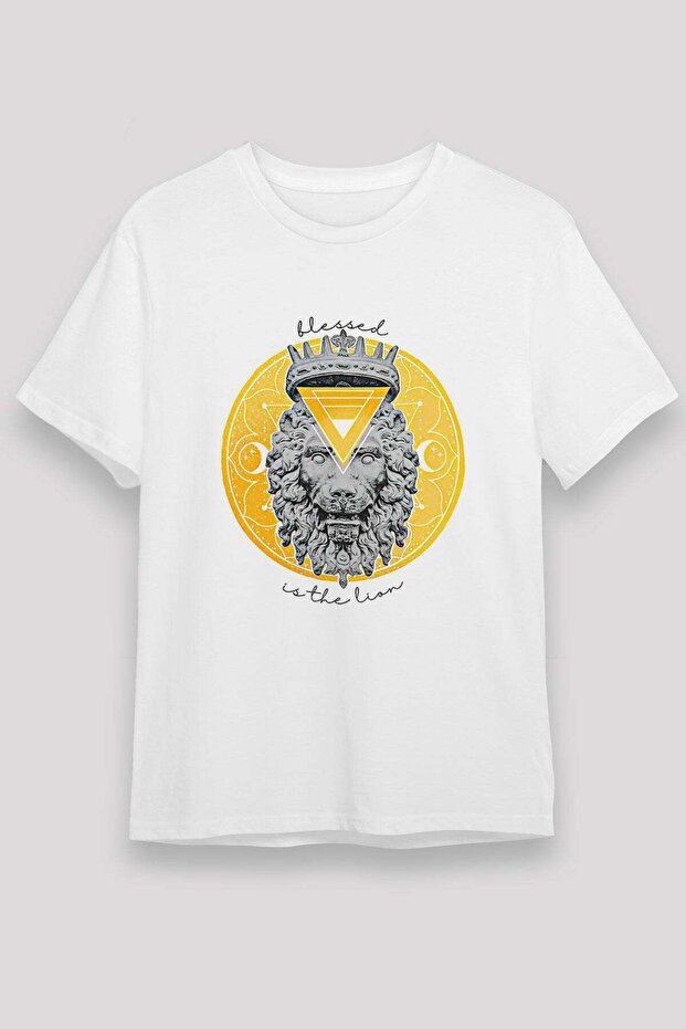 Crowned Lion and Blessed Text Printed T-Shirt
