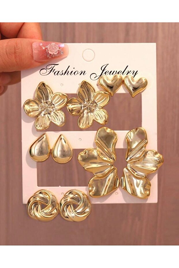 Yellow Tone Five-Piece Earring Collection