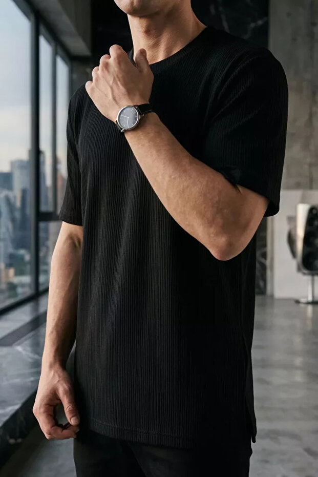 Self-Patterned Slim Fit Men's T-Shirt