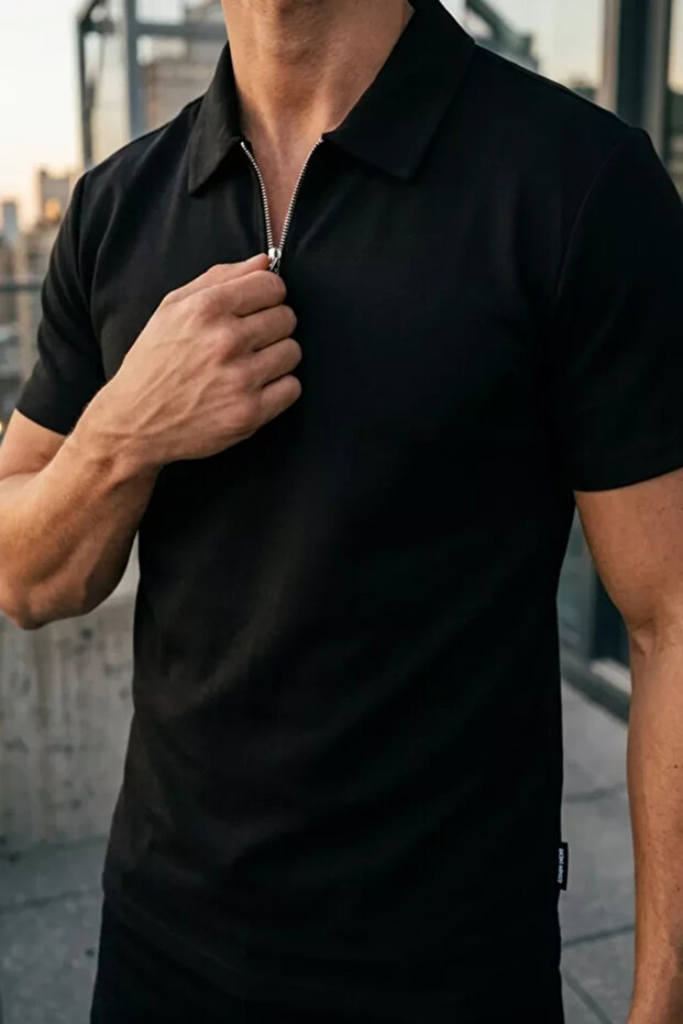 Men's Polo Collar Half Zipper T-Shirt