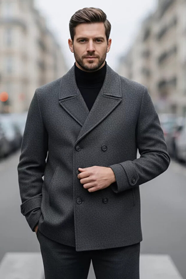 Men's Inner Lined Double Pocket Cashmere Coat