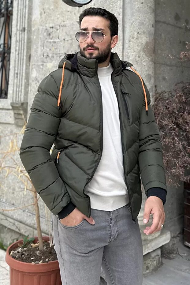 Men's Hooded Coat with Plush Zipper Inside