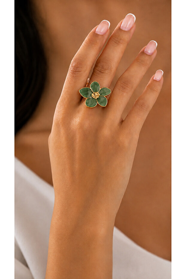 Adjustable Black Floral Women's Ring