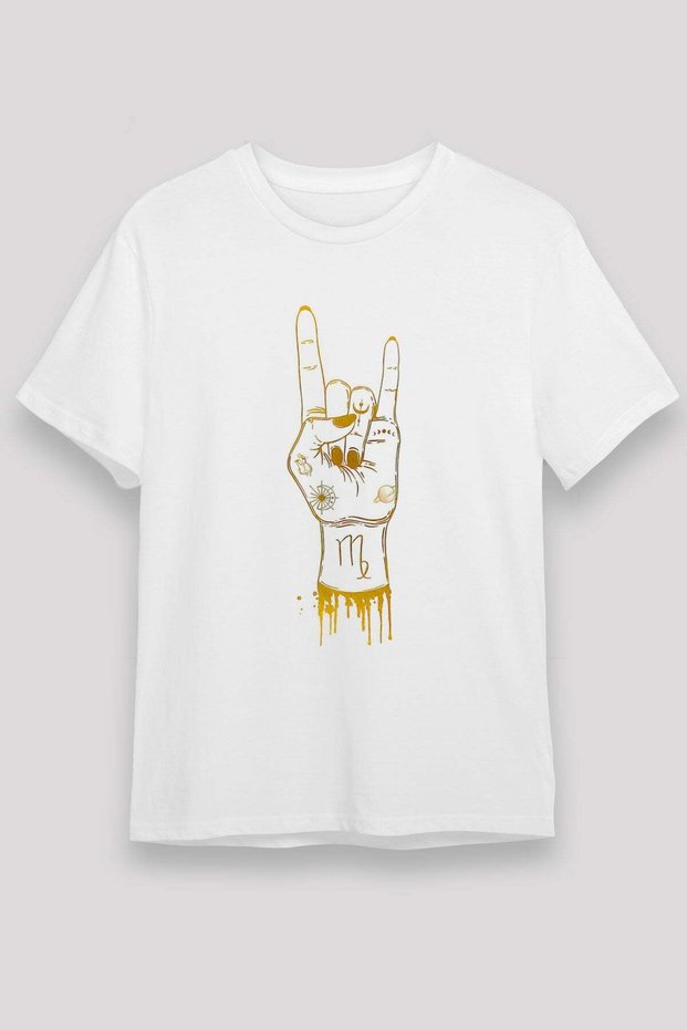 T-Shirt with the Sign of the Zodiac Rock and the Sign of Virgo Printed on It
