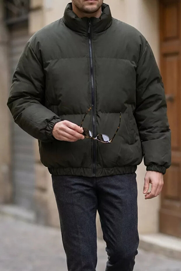 Men's Coat with Inner Lining and Zipper and Elastic Waist