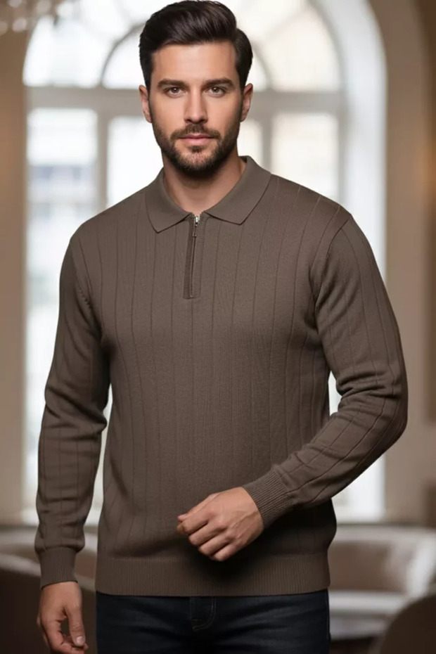 Polo Neck Half Zip Men's Knitwear Sweater