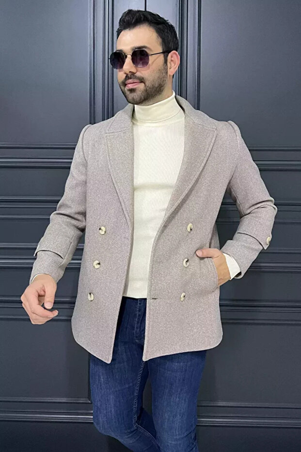 Double-Breasted Collared Men's Cashmere Coat