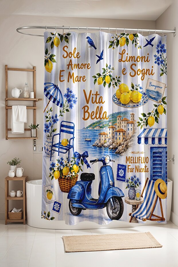 Bathroom Curtain, Vita Bella Patterned Shower Curtain, Bathtub Curtain 175X200Cm