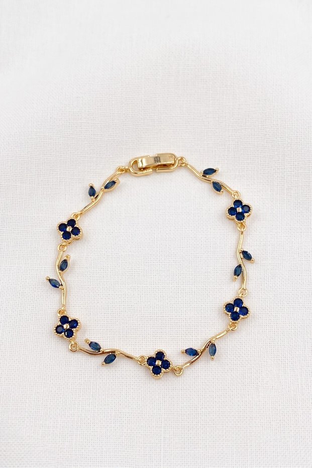 Navy Blue Clover Model Zircon Stone Gold Color Stainless Steel Women's Bracelet