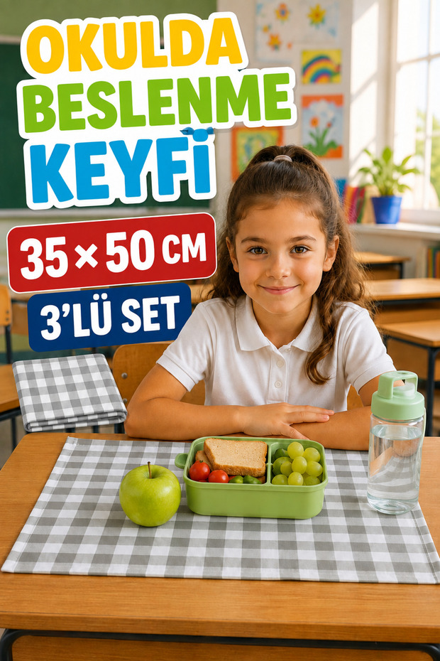 Stain-Proof and Liquid-Proof Lunch Mat 35×50 cm – Set of 3 for Primary School and Kindergarten