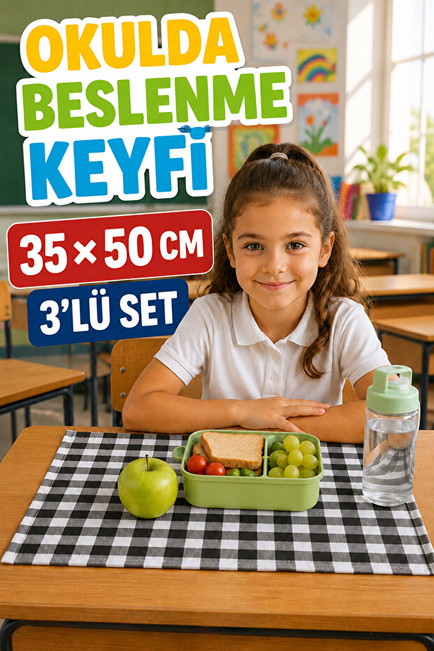 Stain-Proof and Liquid-Proof Lunch Mat 35×50 cm – Set of 3 for Primary School and Kindergarten