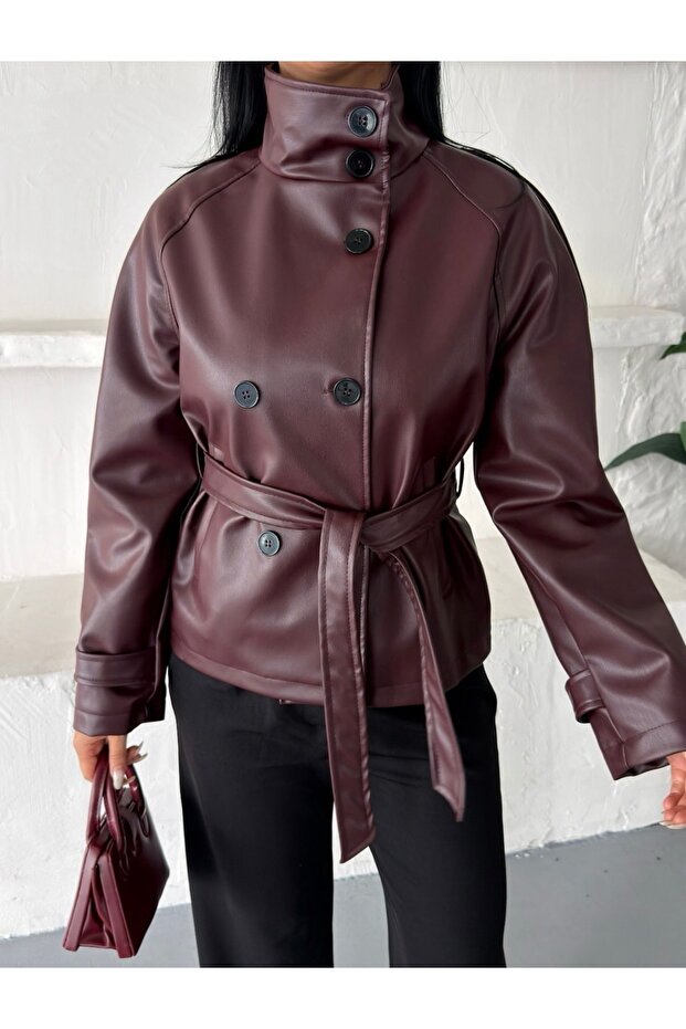 High Collar Belted Trench Coat