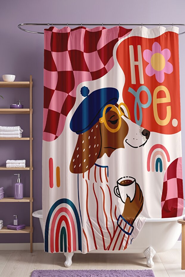 Bathroom Curtain, Coffee Dog Patterned Shower Curtain, Bathtub Curtain 175X200Cm