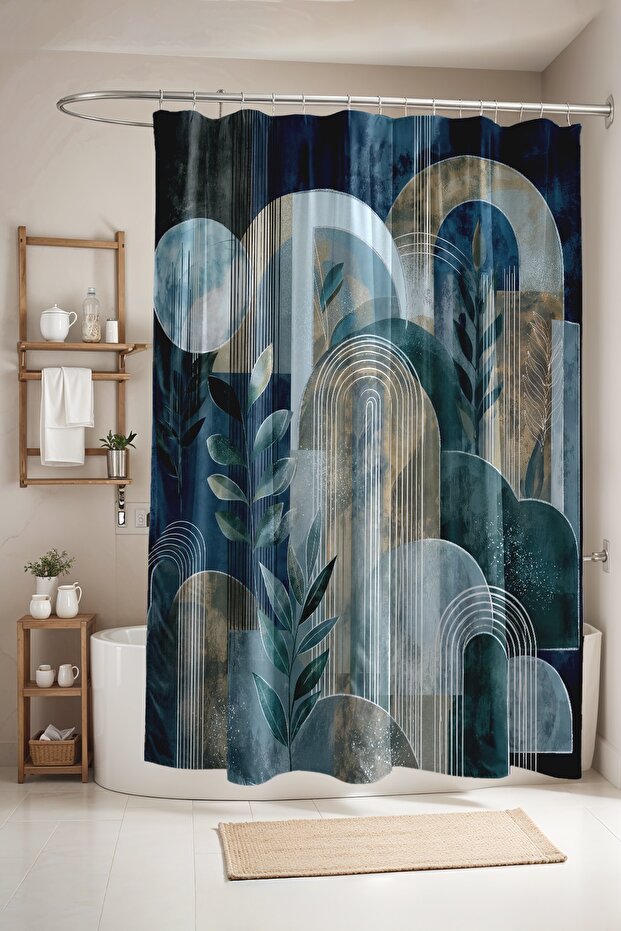 Bathroom Curtain, Indigo Blue Rainbows Patterned Shower Curtain, Bathtub Curtain 175X200Cm